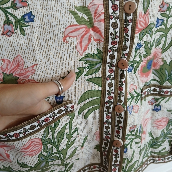 Tudor Court by Haband Floral Print Mandarin Jacket Womens Small Button Pockets - Picture 4 of 8